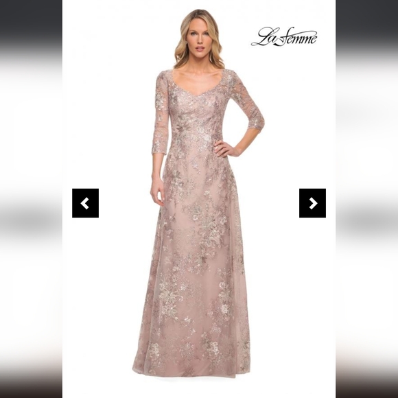 NWT La Femme Mauve pink Quarter Sleeve Lace Long  Gown Size 12 30054 - Picture 1 of 4